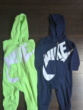 Nike Kids' Hooded One-Piece Bodysuits - Neon Green & Navy Blue
